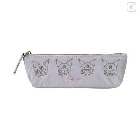 Japan Sanrio Slim Pen Pouch Pencil Case - Kuromi : Funny Face Grey - 1