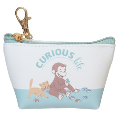 Japan Curious George Triangular Mini Pouch - Playing Light Green Blue
