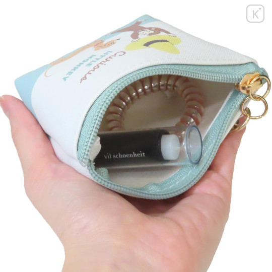 Japan Curious George Triangular Mini Pouch - Playing Light Green Blue - 3