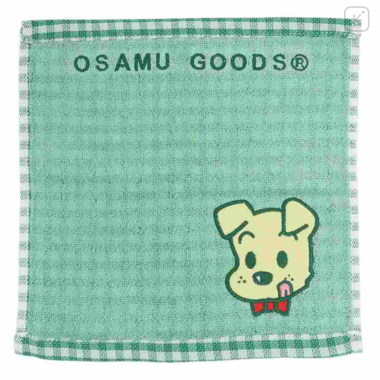 Japan Osamu Goods Mini Towel Jacquard Handkerchief - Gingham Green Dog - 1