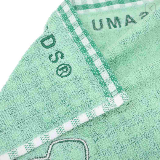 Japan Osamu Goods Mini Towel Jacquard Handkerchief - Gingham Green Dog - 2
