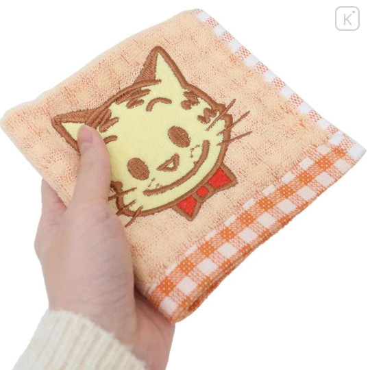 Japan Osamu Goods Mini Towel Jacquard Handkerchief - Gingham Cat - 3