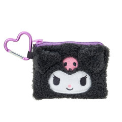 Japan Sanrio Original Mascot Mini Pouch with Carabiner - Kuromi : Fluffy Face
