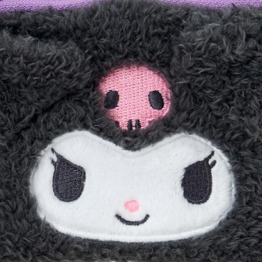 Japan Sanrio Original Mascot Mini Pouch with Carabiner - Kuromi : Fluffy Face - 4