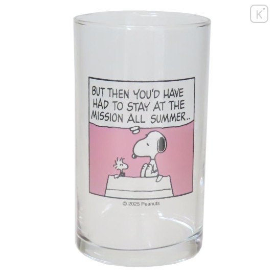 Japan Peanuts Glass Tumbler - Snoopy & Woodstock : Comic Pink - 1