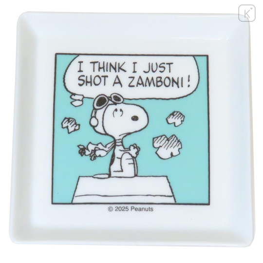 Japan Peanuts Porcelain Small Square Plate - Snoopy : Comic Green Ace Pilot - 1