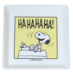 Japan Peanuts Porcelain Small Square Plate - Snoopy : Comic Yellow HaaHaa