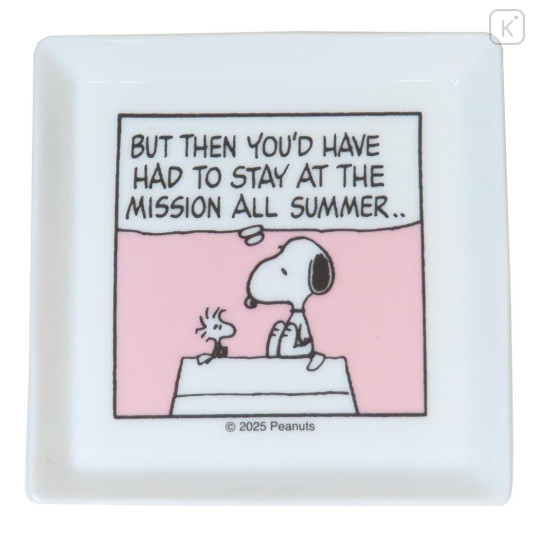 Japan Peanuts Porcelain Small Square Plate - Snoopy & Woodstock : Comic Pink - 1