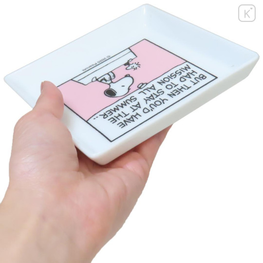 Japan Peanuts Porcelain Small Square Plate - Snoopy & Woodstock : Comic Pink - 2
