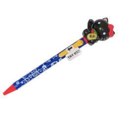 Japan Sanrio Action Mascot Ballpoint Pen - Hello Kitty : Maneki Lucky Cat Black