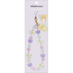 Japan San-X Hand Strap Phone Charm - Rilakkuma : Basic Rilakkuma Flower Sparkling Bead