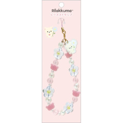 Japan San-X Hand Strap Phone Charm - Korilakkuma : Basic Rilakkuma Flower Sparkling Bead