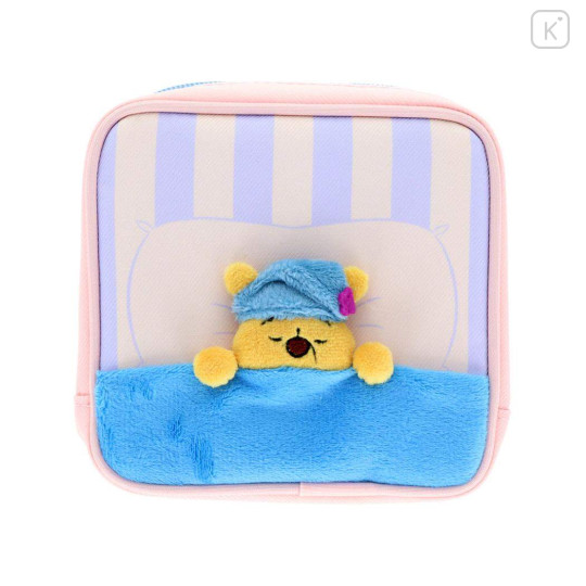 Japan Disney Square Cosmetic Pouch - Pooh : Mascot Good Night Pink - 1