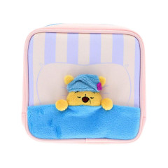 Japan Disney Square Cosmetic Pouch - Pooh : Mascot Good Night Pink