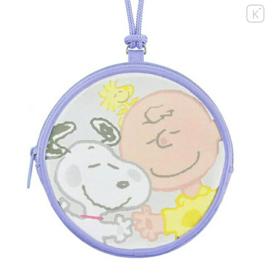 Japan Peanuts Mini Round Accessory Pouch - Snoopy & Woodstock : Charlie Peek - 1