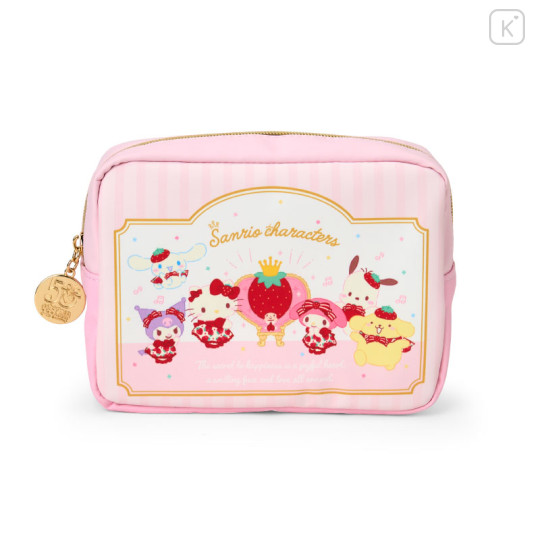 Japan Sanrio Original Square Cosmetic Pouch - Strawberry Newspaper 50th Anniversary - 1