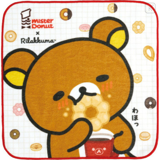Japan San-X Mini Towel Handkerchief - Rilakkuma : Mister Donut - 1