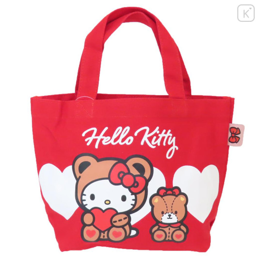 Japan Sanrio Mini Tote Bag - Hello Kitty & Tiny Chum : Bear Red - 1