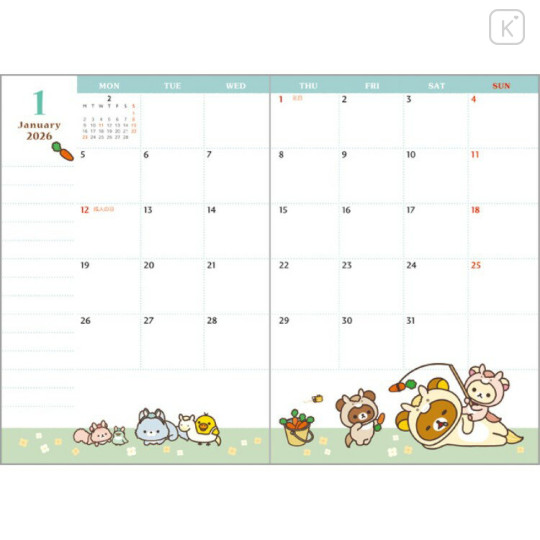 Japan San-X A6 Planner Monthly Schedule Book - Rilakkuma : Photo Gingham 2026 - 2