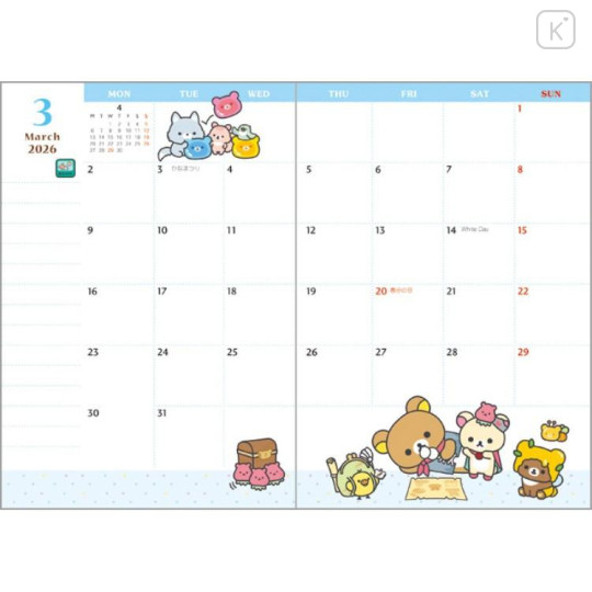 Japan San-X A6 Planner Monthly Schedule Book - Rilakkuma : Photo Gingham 2026 - 4
