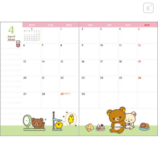 Japan San-X A6 Planner Monthly Schedule Book - Rilakkuma : Photo Gingham 2026 - 5