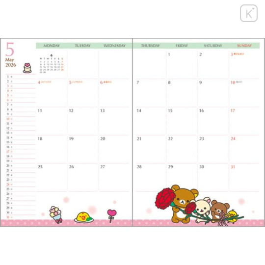 Japan San-X B6 Monthly Schedule Book - Rilakkuma : Always Together 2026 - 4