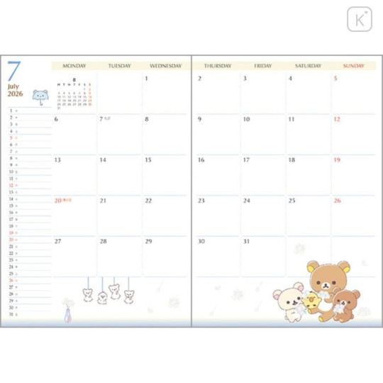 Japan San-X B6 Monthly Schedule Book - Rilakkuma : Always Together 2026 - 6