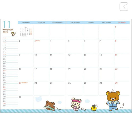Japan San-X B6 Monthly Schedule Book - Rilakkuma : Silhouette 2026 - 4