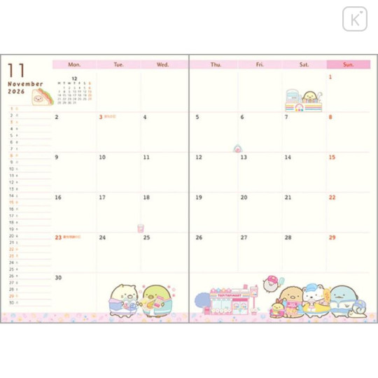 Japan San-X B6 Monthly Schedule Book - Sumikko Gurashi : Relaxing Window Seat 2026 - 4