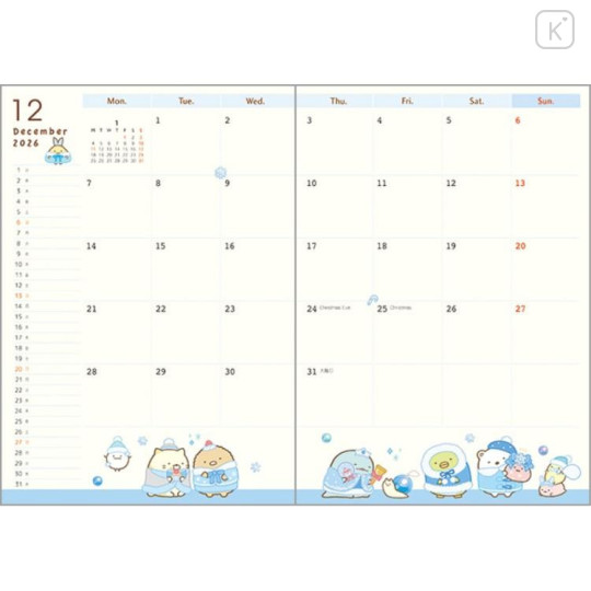 Japan San-X B6 Monthly Schedule Book - Sumikko Gurashi : Relaxing Window Seat 2026 - 5