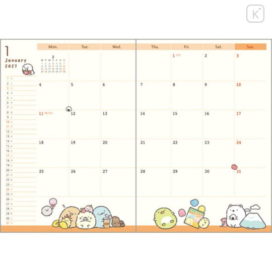 Japan San-X B6 Monthly Schedule Book - Sumikko Gurashi : Relaxing Window Seat 2026 - 6