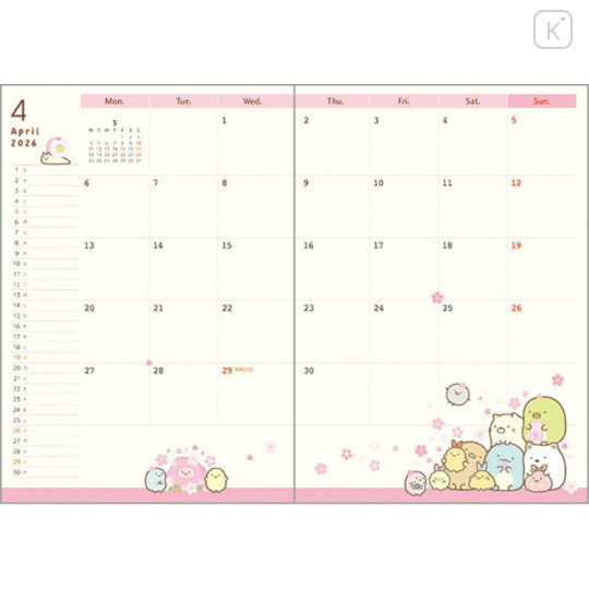 Japan San-X B6 Monthly Schedule Book - Sumikko Gurashi : Relax 2026 - 3