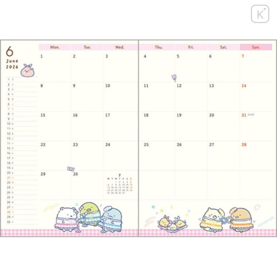 Japan San-X B6 Monthly Schedule Book - Sumikko Gurashi : Relax 2026 - 5