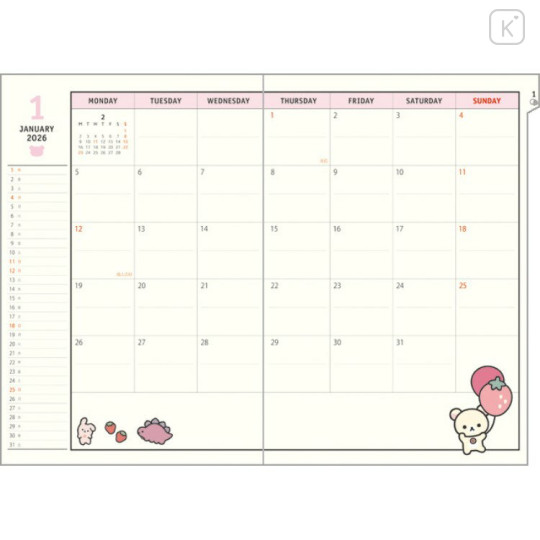 Japan San-X A5 Monthly Schedule Book - Rilakkuma : Basic Rilakkuma Flower Light Yellow 2026 - 2