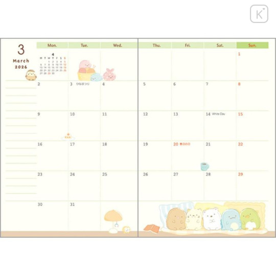 Japan San-X A6 Planner Monthly Schedule Book - Sumikko Gurashi : Crane Game 2026 - 4