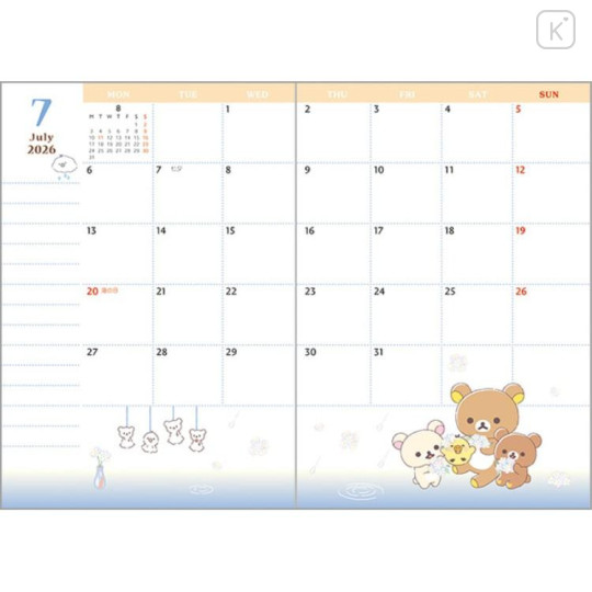 Japan San-X A6 Planner Monthly Schedule Book - Rilakkuma : Year Of Horse 2026 - 4