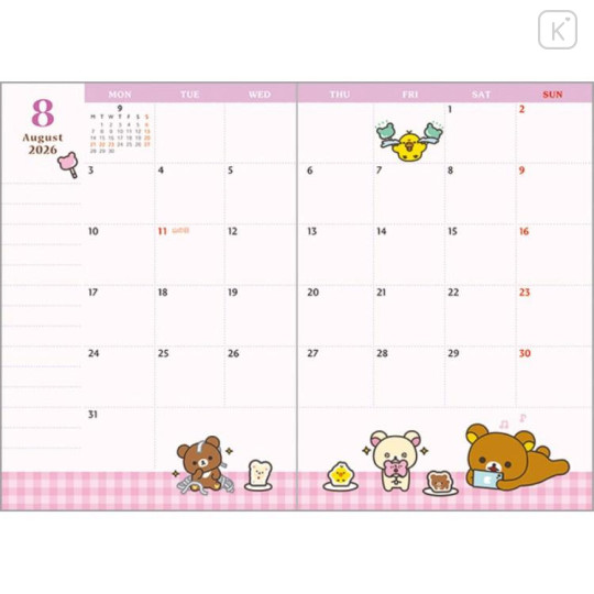 Japan San-X A6 Planner Monthly Schedule Book - Rilakkuma : Year Of Horse 2026 - 5
