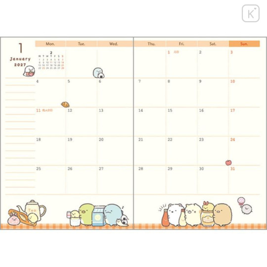 Japan San-X A6 Planner Monthly Schedule Book - Sumikko Gurashi : Silhouette Star Night 2026 - 4