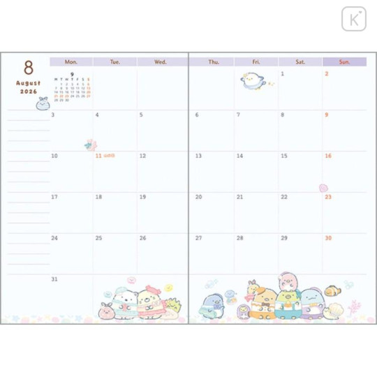 Japan San-X A6 Planner Monthly Schedule Book - Sumikko Gurashi : Amusement Park 2026 - 5