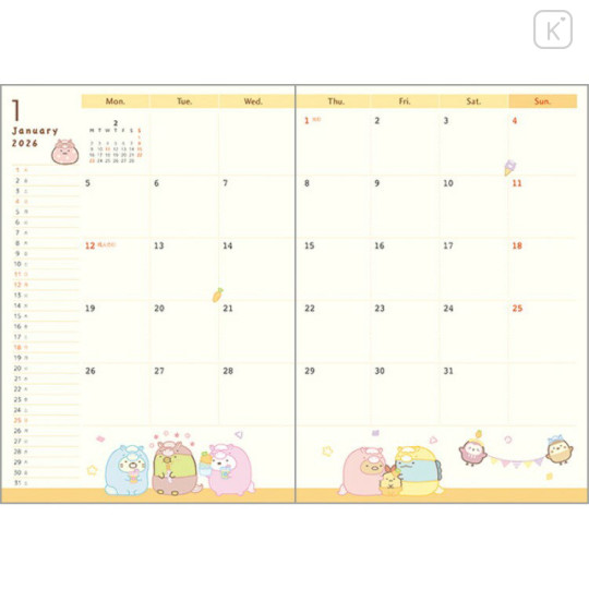 Japan San-X B6 Weekly Schedule Book - Sumikko Gurashi : Year Of Horse 2026 - 2