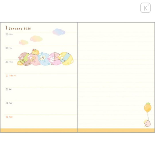 Japan San-X B6 Weekly Schedule Book - Sumikko Gurashi : Year Of Horse 2026 - 4