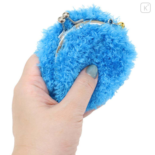 Japan Sesame Street Gamaguchi Wallet Coin Purse - Cookie Monster Fluffy - 2