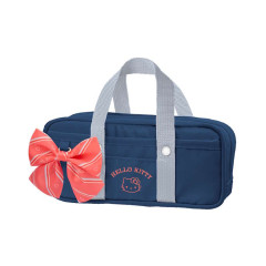 Japan Sanrio Boston Bag Pen Case - Hello Kitty : Gogo Gal Collection Navy Orange Red Ribbon