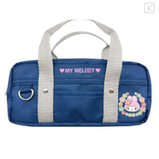 Japan Sanrio Boston Bag Pen Case - My Melody : Gogo Gal Collection Navy Flower - 1