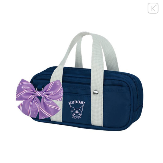 Japan Sanrio Boston Bag Pen Case - Kuromi : Gogo Gal Collection Navy Purple Ribbon - 1