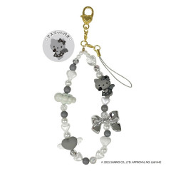Japan Sanrio Beaded Hand Strap Phone Charm - Hello Kitty : Black Angel Grey