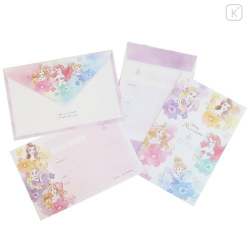 Japan Disney Letter Envelope Set - Princess Rapunzel Belle Ariel - 3