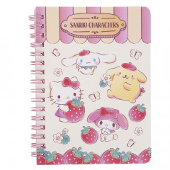 Sanrio A6 Twin Ring Notebook - Mix Characters / Strawberry