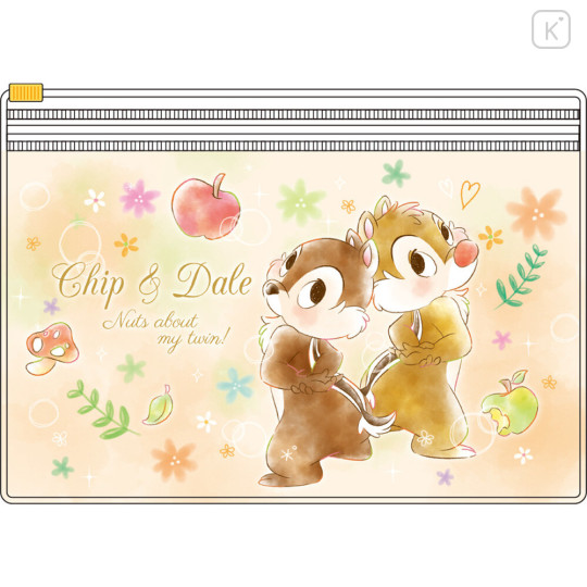 Japan Disney 2 Pocket Zip Pouch - Chip & Dale - 1