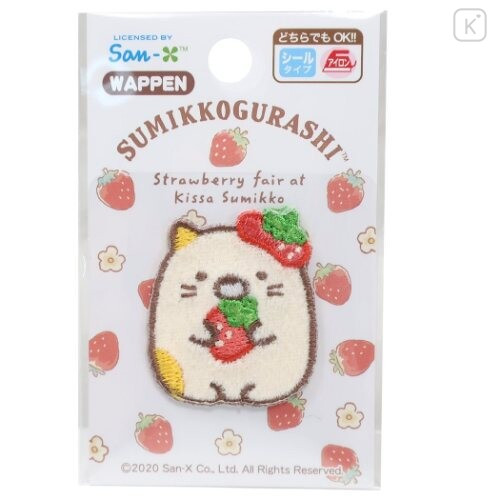 Japan Sumikko Gurashi Embroidery Iron-on Applique Patch - Cat Strawberry - 1